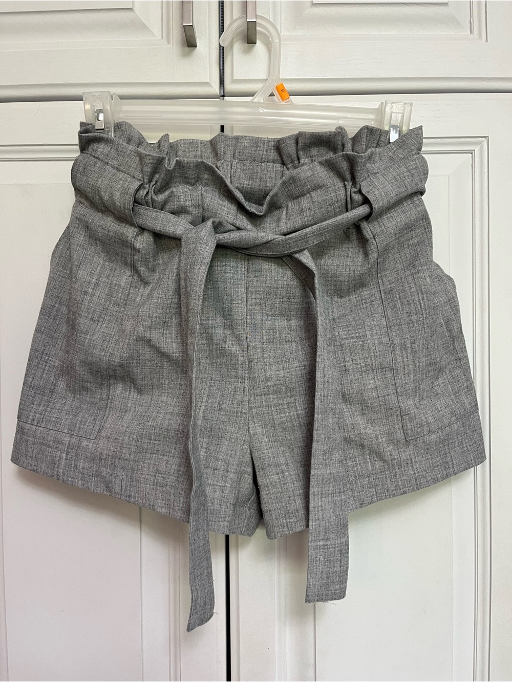 Revamped High-Waist Paperbag Shorts in Gray with Tie Belt